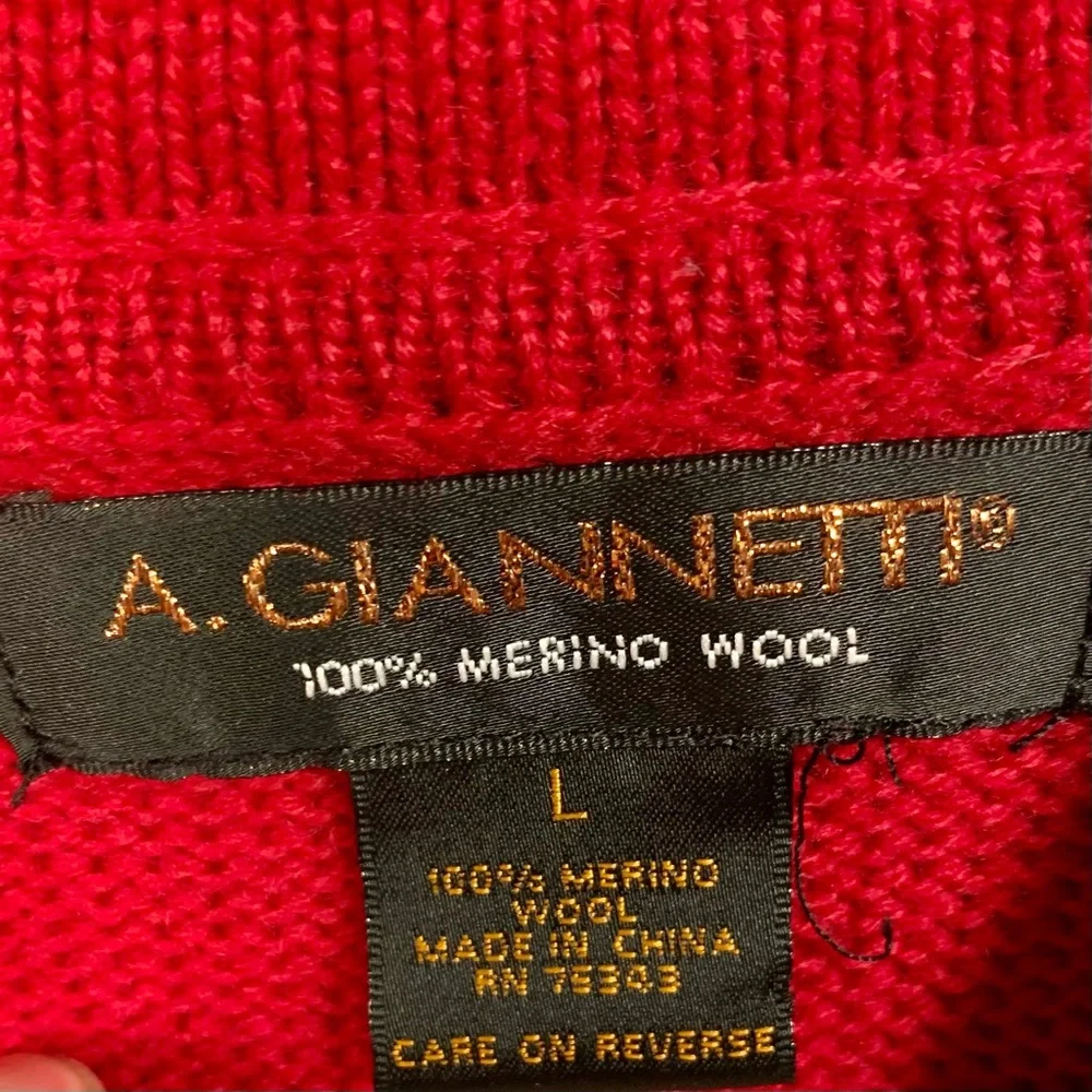 A. Giannetti Cardigan‎ Sweater Women Sz L Red 100% Merino Wool Collar Christmas - Picture 2 of 12